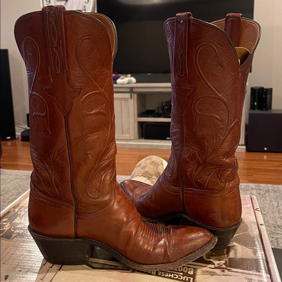Lucchese Chestnut Leather Western Boots - Picture 3 of 4